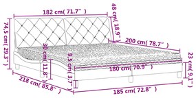 Κρεβάτι με Στρώμα Ανοιχτό Γκρι 180x200 εκ. Βελούδινο - Γκρι