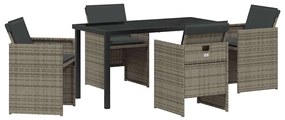 vidaXL Σέτ φαγητού για κήπο με μαξιλάρι 5 pcs Γκρι Πολυ ράταν