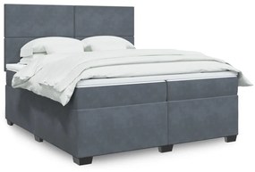 Κρεβάτι Boxspring με Στρώμα Σκούρο Γκρι 200x200 εκ. Βελούδινο - Γκρι