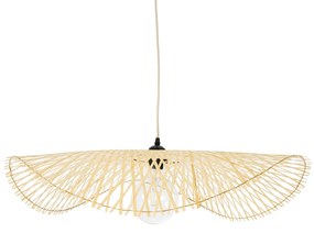 GloboStar® MELEMELE 01841 Boho Κρεμαστό Φωτιστικό Οροφής Μονόφωτο 1 x E27 AC220-240V IP20 - Φ75 x Υ10cm - Μπεζ Ξύλινο Μπαμπού Πλέγμα - 5 Χρόνια Εγγύηση