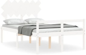 vidaXL Κρεβάτι Ηλικιωμένου με Κεφαλάρι Λευκό Μασίφ Ξύλο Double