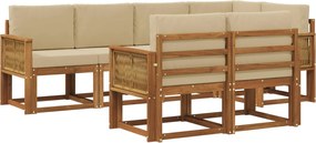 vidaXL Σειρά Καναπέ Εξωτερικού 7 pcs Φυσικό και Μπεζ Πολυεστέρας