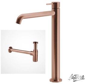 La Torre ELLE 316 Rose Gold Brushed PVD ΣΕΤ Σιφών με αποσπώμενο πώμα καθαρισμού+Μπαταρία Νιπτήρος υψηλή