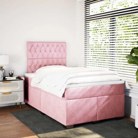 vidaXL Κρεβάτι Boxspring με Στρώμα Ροζ 120x190 εκ. Βελούδινο
