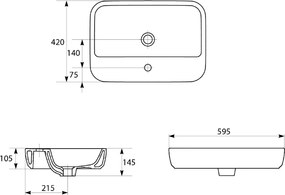 Cersanit Caspia Square 60x42 - Επιτραπέζιος νιπτήρας