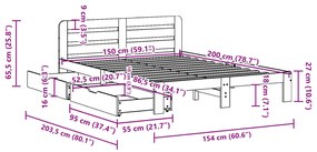 Σκελετός Κρεβατιού Χωρίς Στρώμα 150x200 εκ Μασίφ Ξύλο Πεύκου - Καφέ