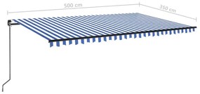 vidaXL Τέντα Συρόμενη Χειροκίνητη Μπλε / Λευκό 500x350 εκ.