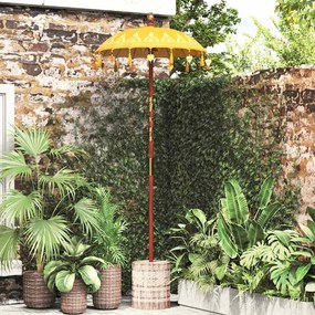 vidaXL Ομπρέλα με Βάση Κίτρινο, Καφέ 250 cm Βαμβάκι, Ξύλο