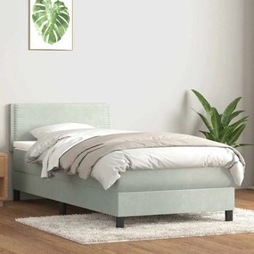 Box Spring κρεβάτι με στρώμα ανοιχτό γκρι 100x220 εκ. Βελούδινο - Γκρι