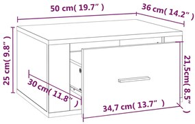 Κομοδίνο Επιτοίχιο Γυαλιστερό Λευκό 50 x 36 x 25 εκ. - Λευκό