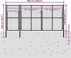 vidaXL Πόρτα Περίφραξης Κήπου Ανθρακί 400 x 150 εκ. Ατσάλινη