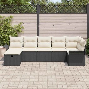 vidaXL Σετ Καναπέ Κήπου με μαξιλάρι 7 pcs Μαύρο Πολυ ράταν