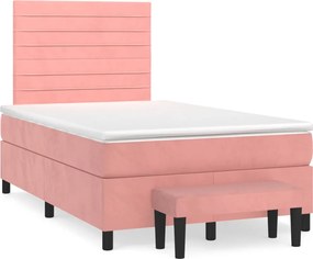 vidaXL Κρεβάτι Boxspring με Στρώμα Ροζ 120x200 εκ. Βελούδινο
