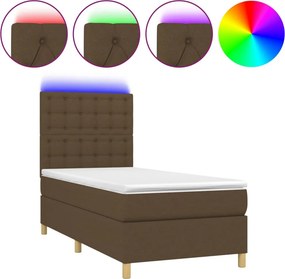 vidaXL Κρεβάτι Boxspring με Στρώμα &amp; LED Σκ.Καφέ 80x200 εκ. Υφασμάτινο