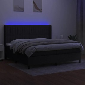 vidaXL Κρεβάτι Boxspring με Στρώμα &amp; LED Μαύρο 200x200 εκ. Υφασμάτινο