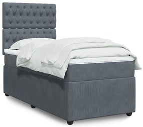 vidaXL Κρεβάτι Boxspring με Στρώμα Σκούρο Γκρι 90x200 εκ. Βελούδινο