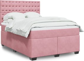 vidaXL Κρεβάτι Boxspring με Στρώμα Ροζ 140x200 εκ. Βελούδινο