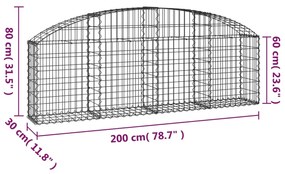 vidaXL Συρματοκιβώτιο Τοξωτό 200x30x60/80εκ. από Γαλβανισμένο Χάλυβα