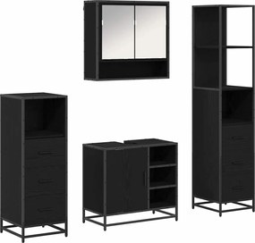 vidaXL Σετ Επίπλων Μπάνιου με ράφι 4 pcs Μαύρη Οξυά Επεξεργασμένο ξύλο