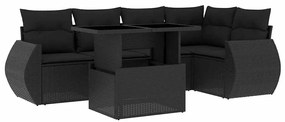 vidaXL Καναπές Κήπου 6 Τεμαχίων Μαύρο από Συνθετικό Ρατάν με Μαξιλάρια
