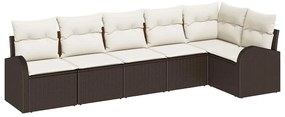 vidaXL Σετ Καναπέ Κήπου με μαξιλάρι 6 pcs Καφέ Πολυ ράταν