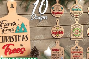 Σετ των 2 Intra απο ξύλο plywood 3mm-4mm πάχος Χριστουγεννιάτικες διακοσμητικές μίνι σανίδες κοπής Δίασταση 15x15 cm INTRAFABR-108900714