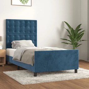 Πλαίσιο Κρεβατιού με Κεφαλάρι Σκ. Μπλε 90x190 εκ. Βελούδινο