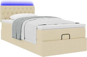 vidaXL Οθωμανικό κρεβάτι με στρώμα &amp; LEDs Cream 90x200 cm Ύφασμα