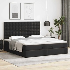 vidaXL Οθωμανικό κρεβάτι με στρώμα Μαύρο 160x200cm Faux Leather