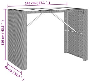 Τραπέζι Μπαρ με Γυάλ. Επιφάνεια Μαύρο 145x80x110 εκ Συνθ. Ρατάν - Μαύρο