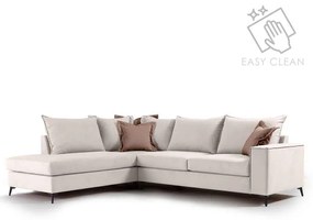 Γωνιακός καναπές δεξιά γωνία Romantic pakoworld ύφασμα cream-mocha 290x235x95εκ