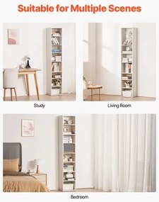VEVOR 8 Tiers Narrow Bookshelf 71&quot; Wooden Open Bookcase Adjustable Shelf White