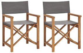 Καρέκλες Σκηνοθέτη 2 τεμ. Γκρι από Μασίφ Ξύλο Teak - Γκρι