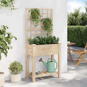 vidaXL Γλάστρα Κήπου με ράφι Μπεζ 71 x 38 x 152 εκ. Στερεό ξύλο έλατου