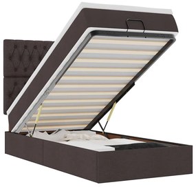 vidaXL Οθωμανικό κρεβάτι με στρώμα & LEDs Σκούρο καφέ 90x200 cm Ύφασμα