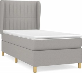 vidaXL Κρεβάτι Boxspring με Στρώμα Ανοιχτό Γκρι 90x200 εκ. Υφασμάτινο