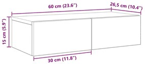 Ράφι τοίχου με συρτάρια Μαύρο 60x26,5x15 cm Ξύλινη κατασκευή - Μαύρο