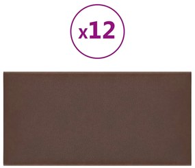 vidaXL Πάνελ Τοίχου 12 τεμ. Καφέ 30 x 15 εκ. 0,54 μ² Συνθετικό Δέρμα