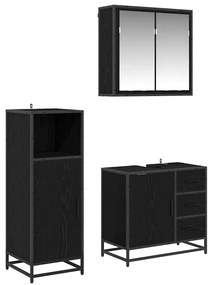 vidaXL Σετ Επίπλων Μπάνιου με ράφι 3 pcs Μαύρη Οξυά Επεξεργασμένο ξύλο