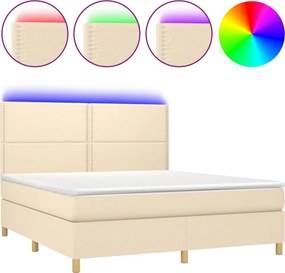 vidaXL Κρεβάτι Boxspring με Στρώμα &amp; LED Κρεμ 180x200 εκ. Υφασμάτινο