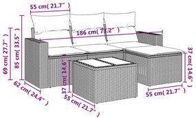 vidaXL Σαλόνι Κήπου Σετ 5 Τεμαχίων Καφέ Συνθετικό Ρατάν με Μαξιλάρια