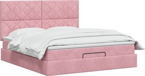 vidaXL Κρεβάτι Ottoman με Στρώμα και LED Ροζ 140 x 190 cm Βελούδο