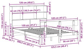 Κρεβάτι Βιβλιοθήκη Χωρίς Στρώμα 120x200 εκ Μασίφ Ξύλο Πεύκο - Καφέ