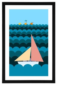 Αφίσα με παρπαστού Βαρκα στη θάλασσα - 40x60 black