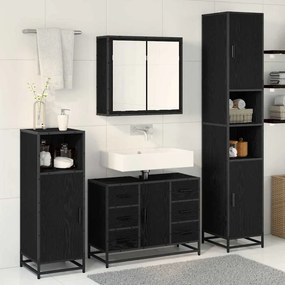 vidaXL Σετ Επίπλων Μπάνιου με ράφι 4 pcs Μαύρη Οξυά Επεξεργασμένο ξύλο