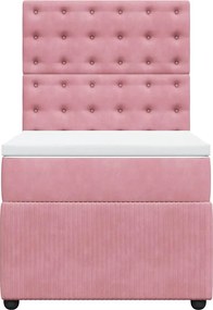 vidaXL Κρεβάτι Boxspring με Στρώμα Ροζ 90x190 εκ. Βελούδινο