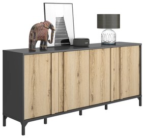 Esteban μπουφές με 4 πόρτες 180x40x81εκ. Helvezia Oak / Μαύρο