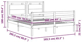 Πλαίσιο Κρεβατιού με Κεφαλάρι 160x200 εκ. από Μασίφ Ξύλο - Καφέ