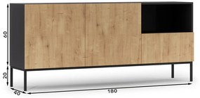 Σιφονιέρα Elyria C100, Μαύρο ματ, Artisan βελανιδιά, Με συρτάρια και ντουλάπια, 80x120x40cm, 38 kg | Epipla1.gr