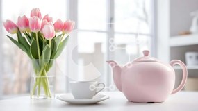 Σετ των 2 Intra Συλλεκτικό Ξύλινο Παζλ Plywood 4mm - Κομψό ροζ σετ τσαγιού και λουλούδια Σε Ξύλινο Κουτί - Διαστάσεις: 10x10 cm – 25 κομμάτια